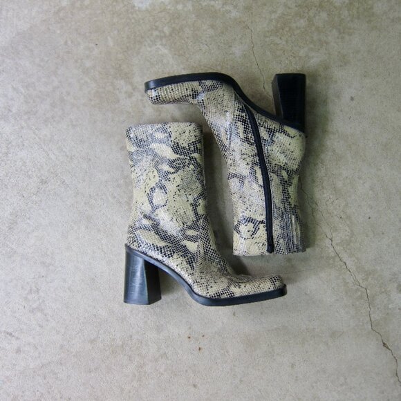 Snakeskin Leather Boots Midcalf Neutral Tan - Picture 1 of 10